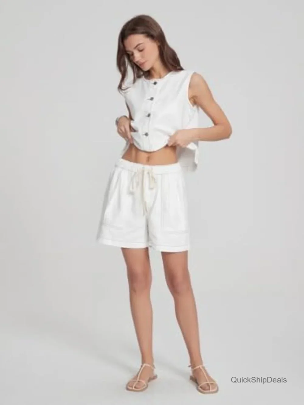 Sleeveless Denim Vest & Baggy Shorts Matching Set